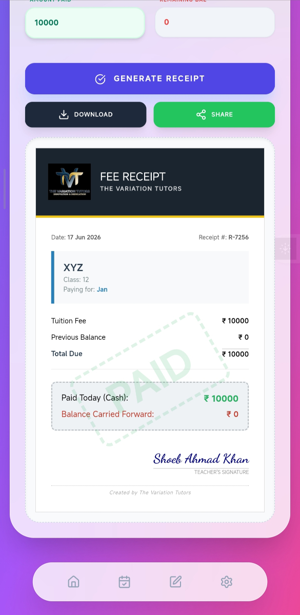 TVT Parent Portal — Fee Receipts